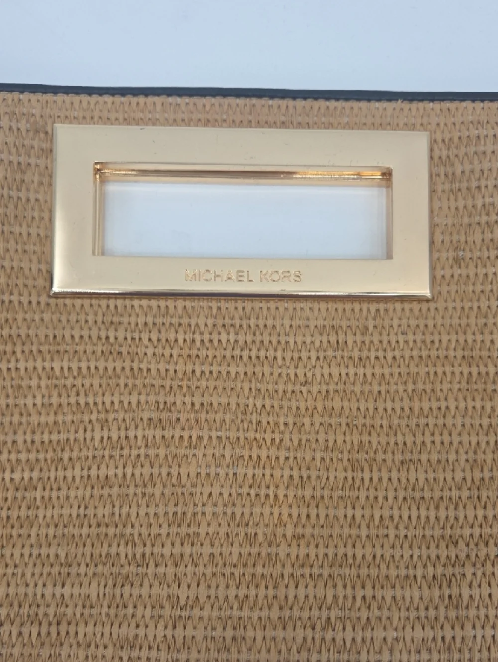 Michael Kors Tan Woven Clutch with Gold Handle Detail
